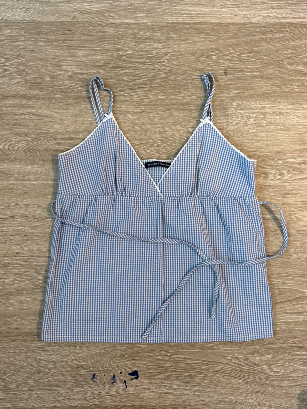 Brandy Melville Blue Gingham Cami with Tie Waist